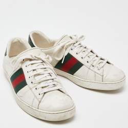 Gucci White Leather Web Detail Ace Low Top Sneakers Size 43