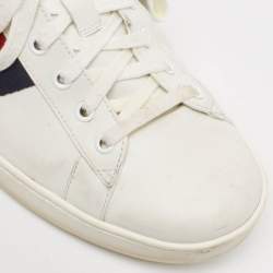 Gucci White/Navy Blue Leather and Python Embossed Ace Sneakers Size 46.5