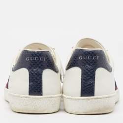 Gucci White/Navy Blue Leather and Python Embossed Ace Sneakers Size 46.5