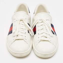 Gucci White/Navy Blue Leather and Python Embossed Ace Sneakers Size 46.5