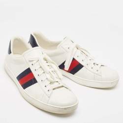 Gucci White/Navy Blue Leather and Python Embossed Ace Sneakers Size 46.5