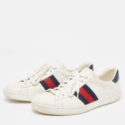 Gucci White/Navy Blue Leather and Python Embossed Ace Sneakers Size 46.5