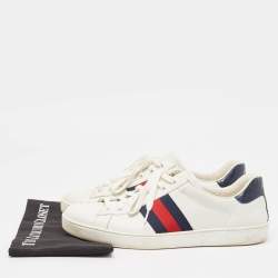Gucci White/Navy Blue Leather and Python Embossed Ace Sneakers Size 46.5