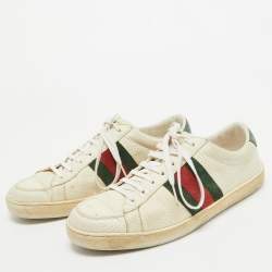 Gucci Cream Grained Leather Ace Sneakers Size 41.5