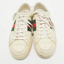 Gucci Cream Grained Leather Ace Sneakers Size 41.5