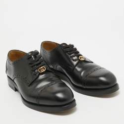 Gucci Black Leather Brogue Lace Up Oxfords Size 44