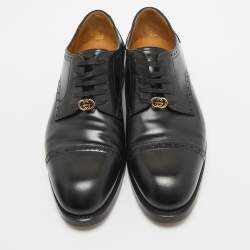 Gucci Black Leather Brogue Lace Up Oxfords Size 44