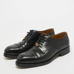 Gucci Black Leather Brogue Lace Up Oxfords Size 44