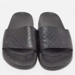 Gucci Black Microguccissima Leather Flat Slides Size 43