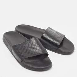 Gucci Black Microguccissima Leather Flat Slides Size 43
