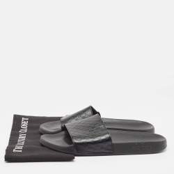 Gucci Black Microguccissima Leather Flat Slides Size 43