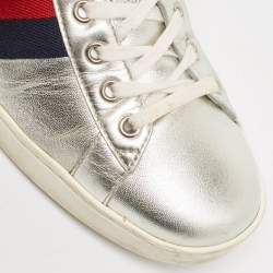Gucci Silver Leather Ace Sneakers Size 42.5