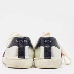 Gucci Silver Leather Ace Sneakers Size 42.5