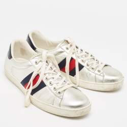 Gucci Silver Leather Ace Sneakers Size 42.5