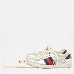 Gucci Silver Leather Ace Sneakers Size 42.5