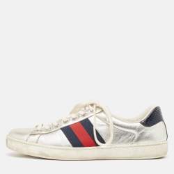Gucci Silver Leather Ace Sneakers Size 42.5