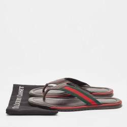 Gucci Tricolor Guccissima Leather and Canvas Web Thong Slides Size 44