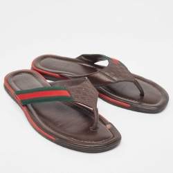 Gucci Tricolor Guccissima Leather and Canvas Web Thong Slides Size 44