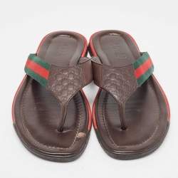 Gucci Tricolor Guccissima Leather and Canvas Web Thong Slides Size 44