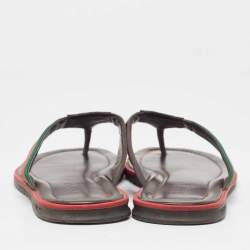 Gucci Tricolor Guccissima Leather and Canvas Web Thong Slides Size 44