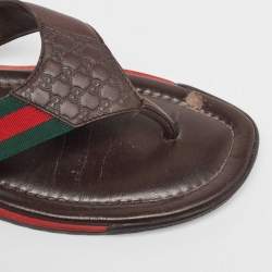 Gucci Tricolor Guccissima Leather and Canvas Web Thong Slides Size 44