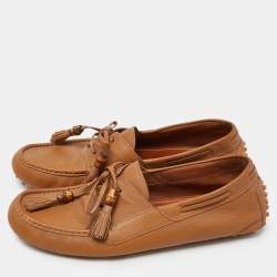 Gucci Brown Leather Bamboo Tassel Loafers Size 43.5 