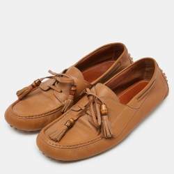 Gucci Brown Leather Bamboo Tassel Loafers Size 43.5 