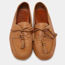 Gucci Brown Leather Bamboo Tassel Loafers Size 43.5 