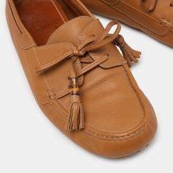 Gucci Brown Leather Bamboo Tassel Loafers Size 43.5 