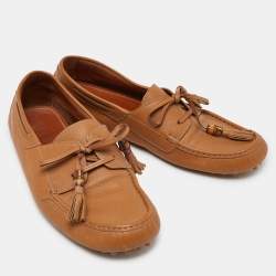 Gucci Brown Leather Bamboo Tassel Loafers Size 43.5 