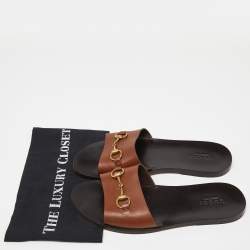 Gucci Brown Leather Horsebit Slides Size 43.5 