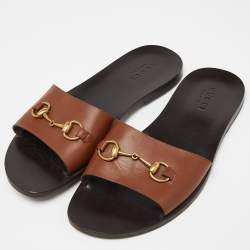 Gucci Brown Leather Horsebit Slides Size 43.5 