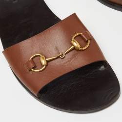 Gucci Brown Leather Horsebit Slides Size 43.5 