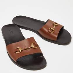 Gucci Brown Leather Horsebit Slides Size 43.5 