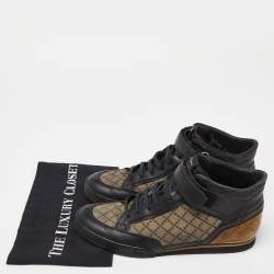 Gucci Black/Beige Leather and Diamante Canvas High Top Sneakers Size 42