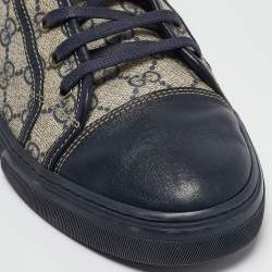 Gucci Beige/Blue GG Supreme Canvas and Leather Cap Toe High Top Sneakers Size 44.5