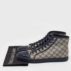 Gucci Beige/Blue GG Supreme Canvas and Leather Cap Toe High Top Sneakers Size 44.5