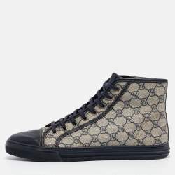 Gucci Beige/Blue GG Supreme Canvas and Leather Cap Toe High Top Sneakers Size 44.5