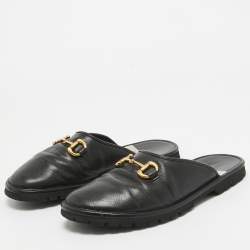 Gucci Black Leather Horsebit Flat Mules Size 42.5