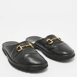 Gucci Black Leather Horsebit Flat Mules Size 42.5