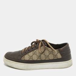 Gucci Beige/Brown GG Supreme Canvas and Leather Low Top Sneakers Size 40.5
