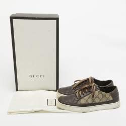 Gucci Beige/Brown GG Supreme Canvas and Leather Low Top Sneakers Size 40.5
