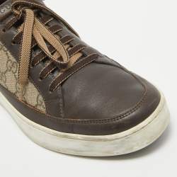 Gucci Beige/Brown GG Supreme Canvas and Leather Low Top Sneakers Size 40.5