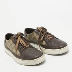 Gucci Beige/Brown GG Supreme Canvas and Leather Low Top Sneakers Size 40.5