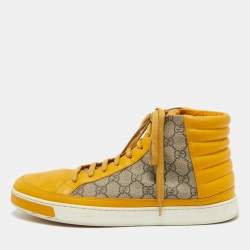 Gucci Beige/Yellow GG Supreme Canvas and Leather High Top Sneakers Size 44