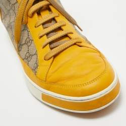 Gucci Beige/Yellow GG Supreme Canvas and Leather High Top Sneakers Size 44