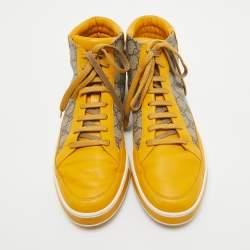 Gucci Beige/Yellow GG Supreme Canvas and Leather High Top Sneakers Size 44