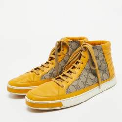 Gucci Beige/Yellow GG Supreme Canvas and Leather High Top Sneakers Size 44