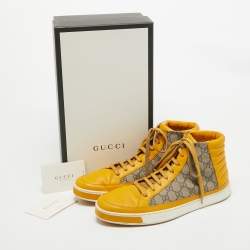 Gucci Beige/Yellow GG Supreme Canvas and Leather High Top Sneakers Size 44