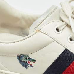 Gucci White Leather Wolf Print Ace Sneakers Size 44.5